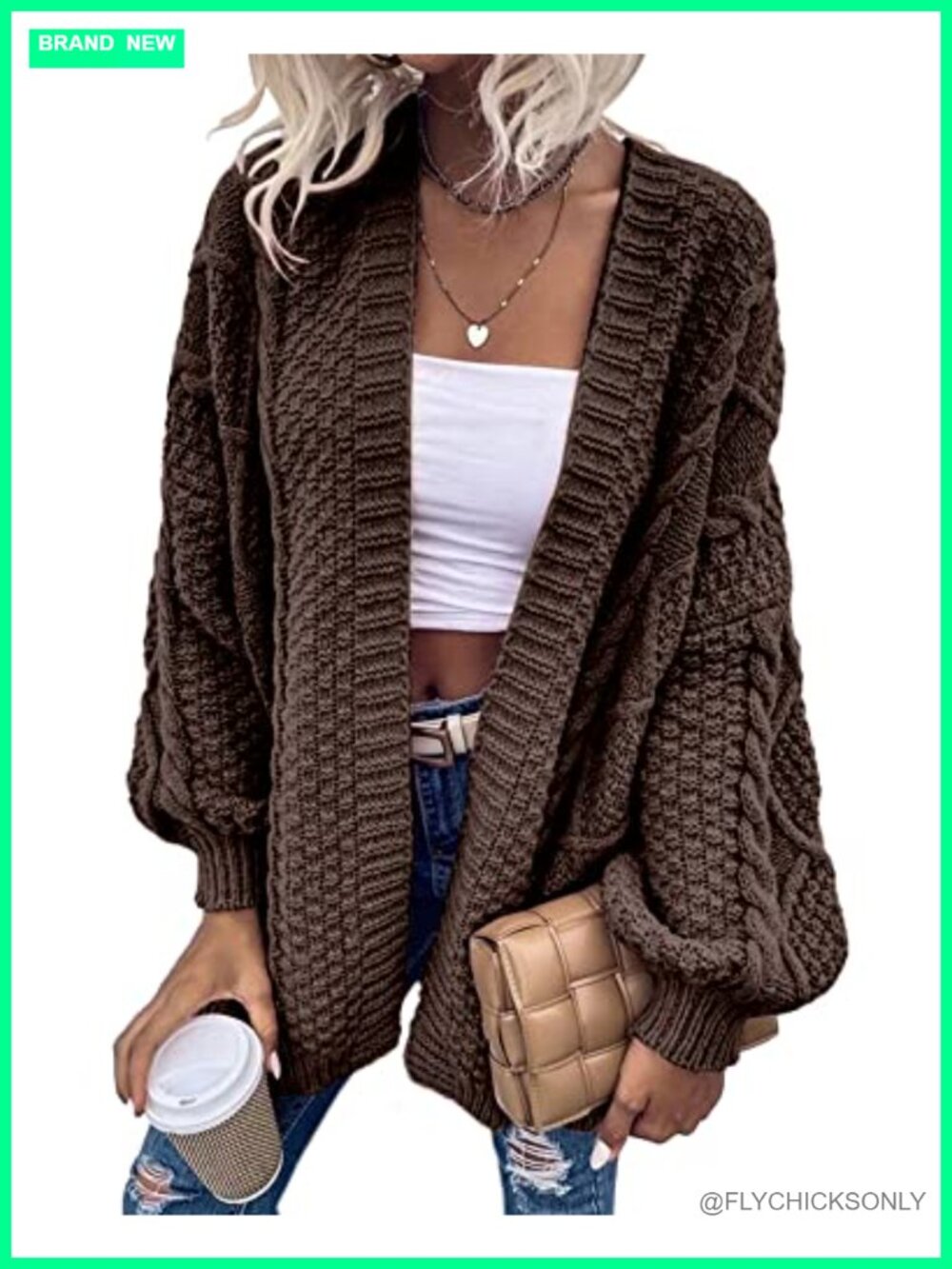 Oversized Cable Knit Lantern Cardigan Sweater